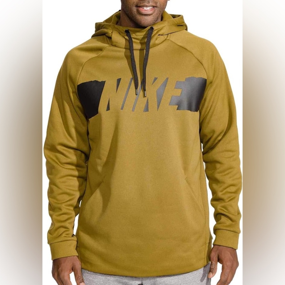 NIKE Men's Therma Graphic Training Hoodie (Olive Flak/Black, Medium)